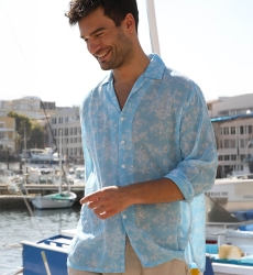 Chemise Salento - bleue - imprimé fleuri blanc - manches longues - tissue légère - collection Shay - Miss June Paris - 2