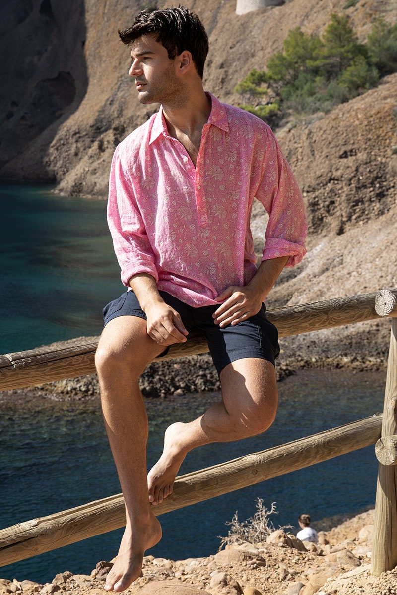 Camisa Florencia – rosa – delicado estampado blanco – mangas largas – tejido ligero – colección Shay – Miss June Paris – 1