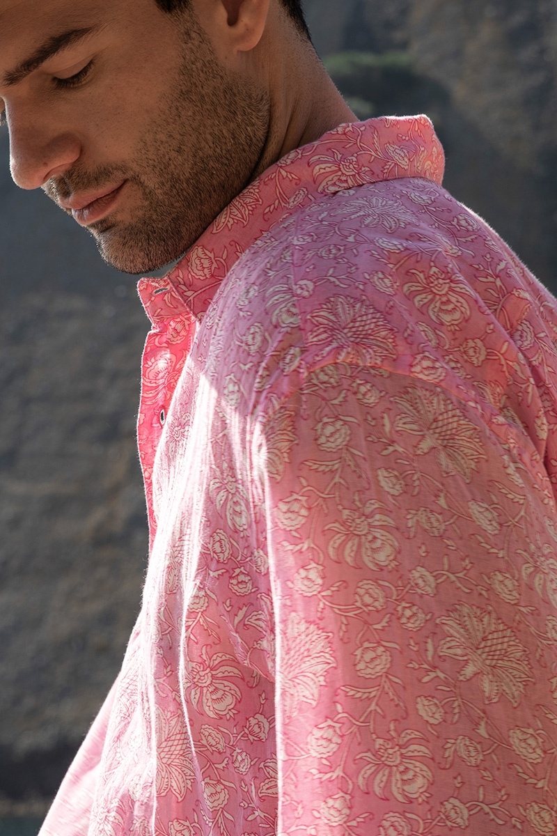 Chemise Florencia - rose - délicat imprimé blanc - manches longues - tissu léger - collection Shay - Miss June Paris - 2