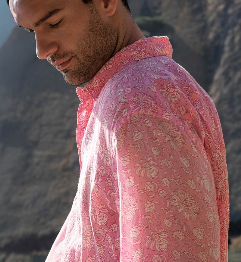 Chemise Florencia - rose - délicat imprimé blanc - manches longues - tissu léger - collection Shay - Miss June Paris - 2