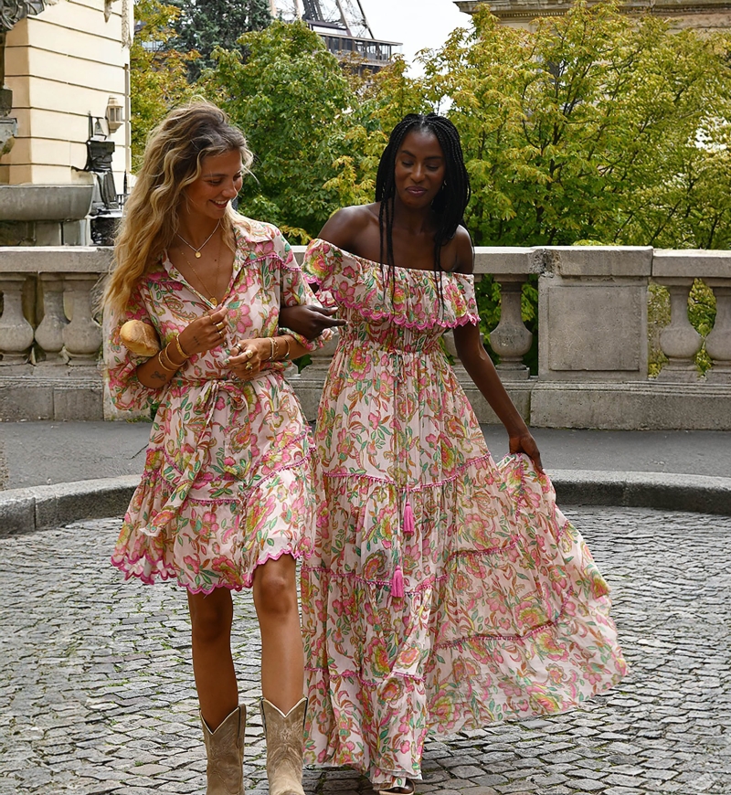 Vestido largo Karina - colores vivos - estampado floral - hombros descubiertos - Miss June Paris - 5