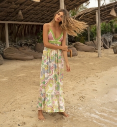 Vestido Largo Hortensia: multicolor - patrón floral - top de crochet - tirantes finos - Miss June Paris - 3