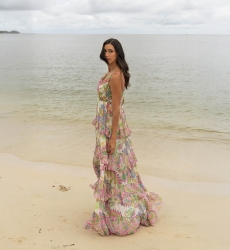 Vestido Largo Ingrid: multicolor - estampado floral - tirantes - talla única M/L - volantes fluidos - Miss June Paris - 2