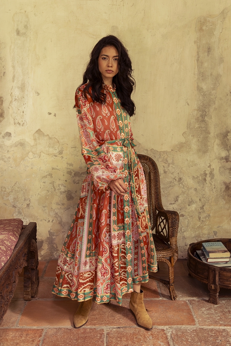 Vestido largo Jazmin - estampado paisley - multicolor - cinturón a juego - Miss June Paris - 2