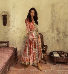 Jazmin long dress - paisley print - multicolor - matching belt - Miss June Paris - 2