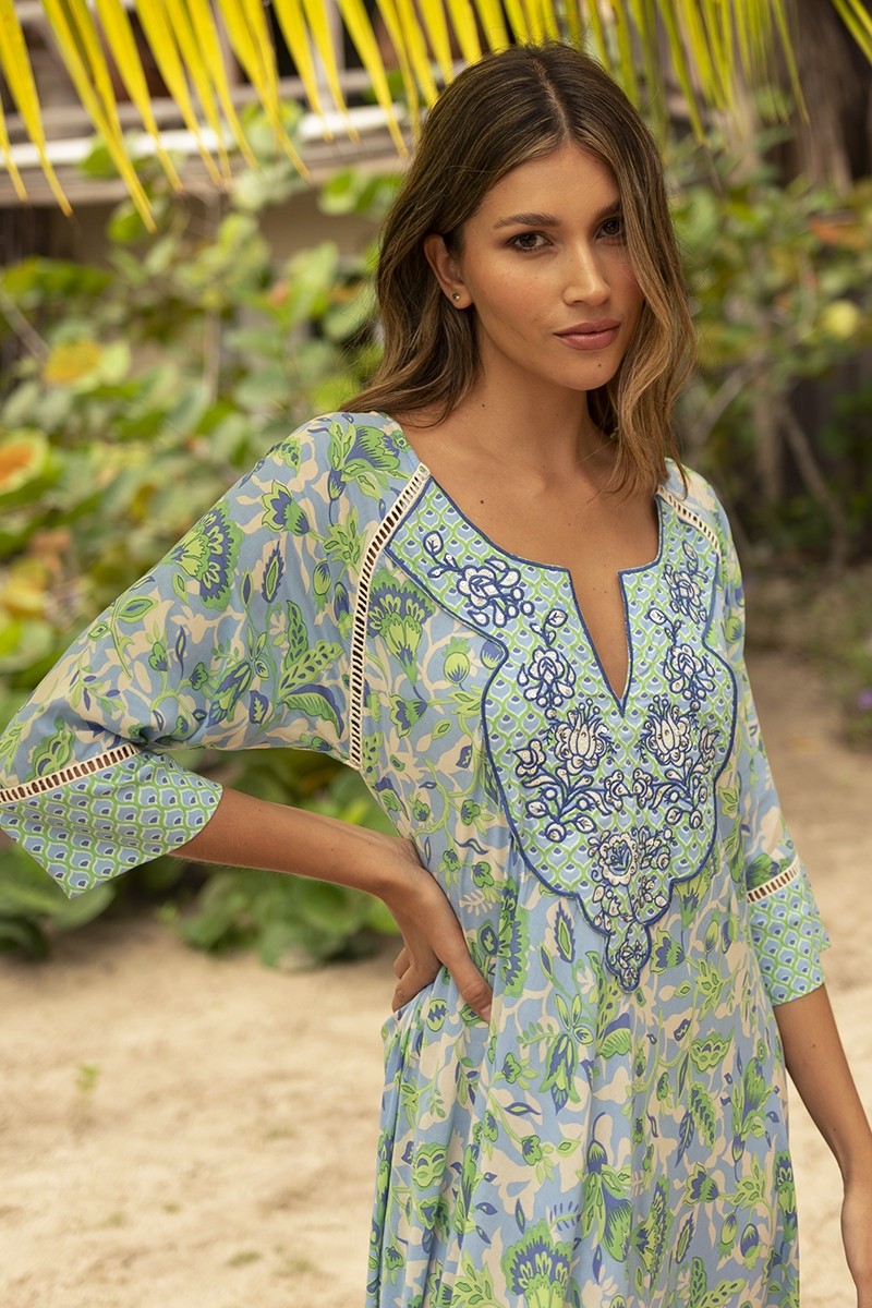 Mariana long dress - green/blue- floral print - Miss June Paris - 2