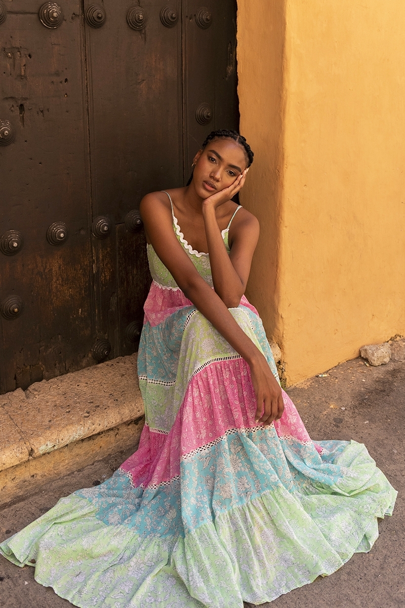 Vestido largo Sandra - bohemio multicolor - vestido sin tirantes - Miss June Paris - 1