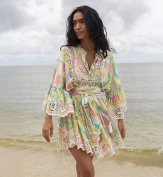 Querida short dress - pastel colors - casual style - delicately embroidered and adorned with small mirrors - Miss June Paris - 2