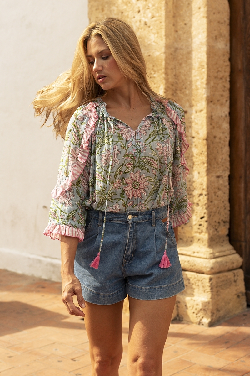 Blusa Guiliana - blusa ligera azul - manga larga - Miss June Paris - 2
