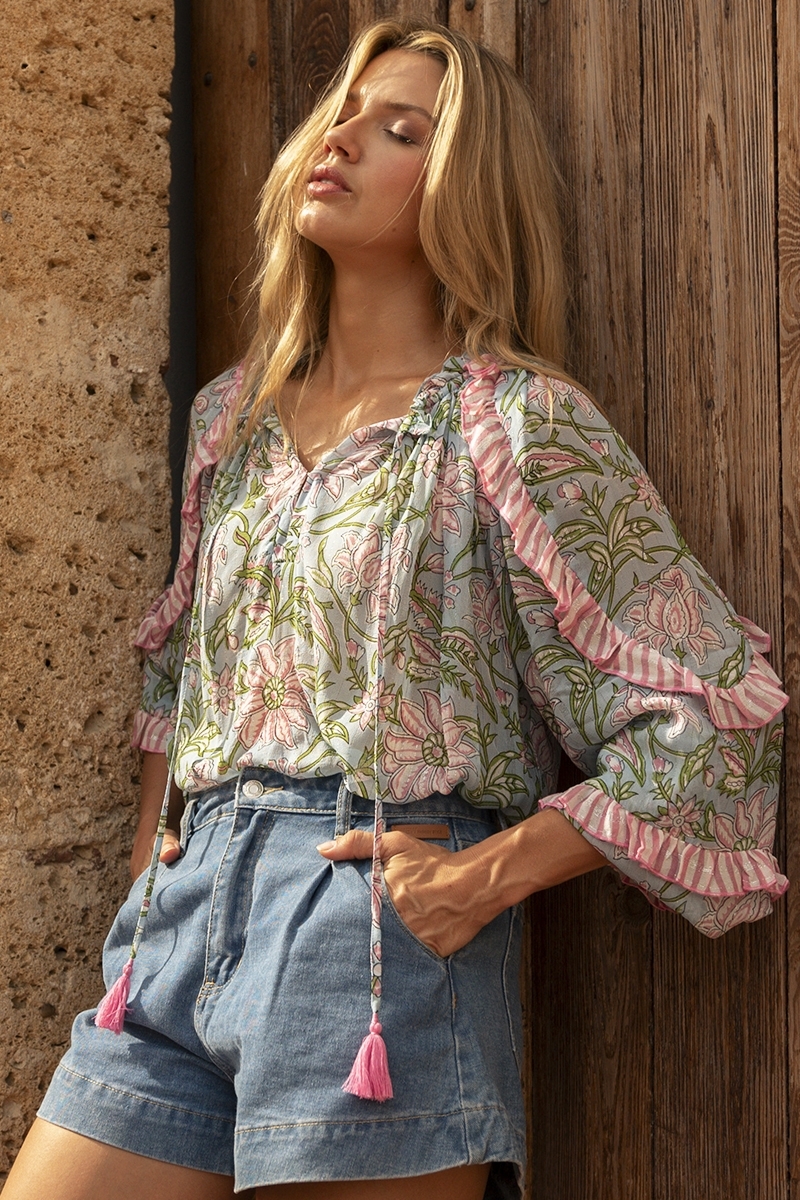 Bluse Guiliana - leichte blaue Damenbluse - lange Ärmel - Miss June Paris - 1