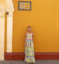 Vestido largo Patricia - pastel - estampado de rayas - vestido sin tirantes - Miss June Paris - 4