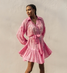 Vestido corto Pia - rosa - manga larga - bordado con lentejuelas - Miss June Paris - 3