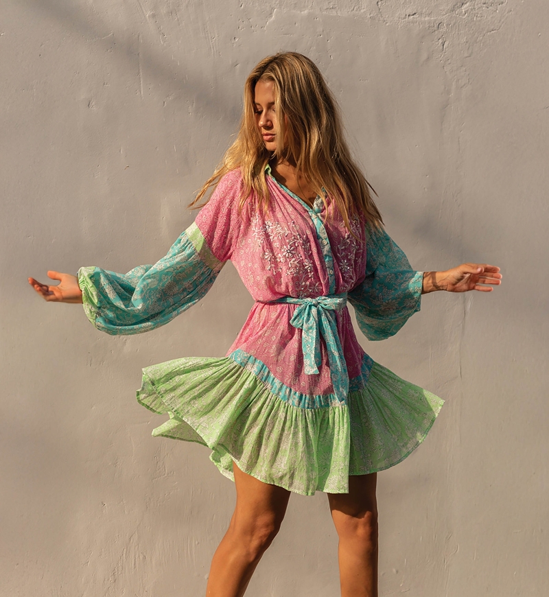 Abito corto Olga - stampa floreale - maniche lunghe - multicolore - Miss June Paris - 1