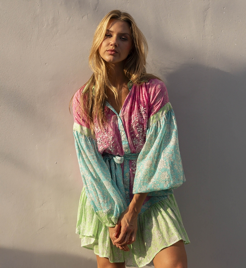 Abito corto Olga - stampa floreale - maniche lunghe - multicolore - Miss June Paris - 4