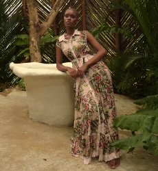 Jimena long dress - blouse collar - gold buttons - floral print - matching belt - Miss June Paris - 3