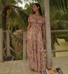 Vestido largo Karina - colores vivos - estampado floral - hombros descubiertos - Miss June Paris - 2