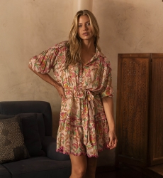 Short Dress Catalina: pink/multicolor - floral print - short sleeves - matching belt - Miss June Paris - 1