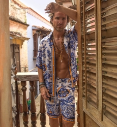 Chemise Manches Courtes Cartagena - bleue multicouleur - style nomade floral -  collection Shay - Miss June Paris - 4