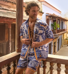 Short-Sleeved Shirt Cartagena – blue multicolor – floral nomadic style – Shay collection – Miss June Paris – 3