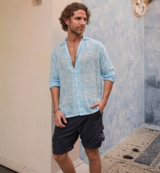 Chemise Salento - bleue - imprimé fleuri blanc - manches longues - tissue légère - collection Shay - Miss June Paris - 7