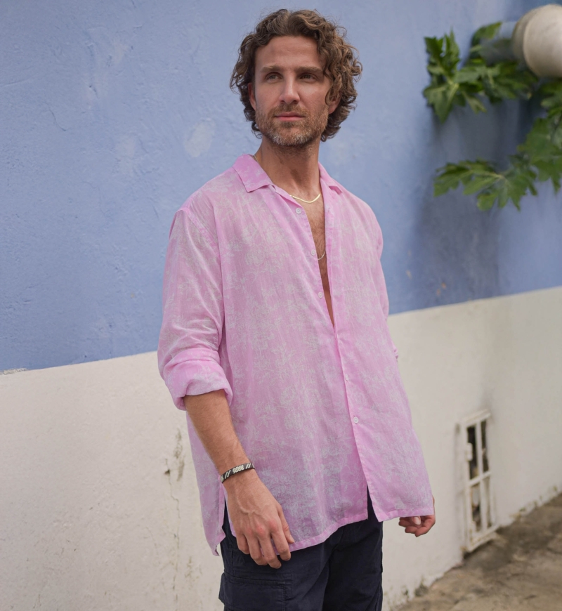 Chemise Salento - rose - imprimé fleuri blanc - manches longues - tissue légère - collection Shay - Miss June Paris - 1