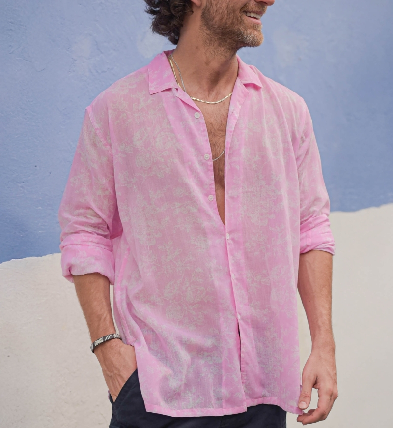 Camisa Salento – rosa – estampado floral blanco – mangas largas – tejido ligero – colección Shay – Miss June Paris – 3