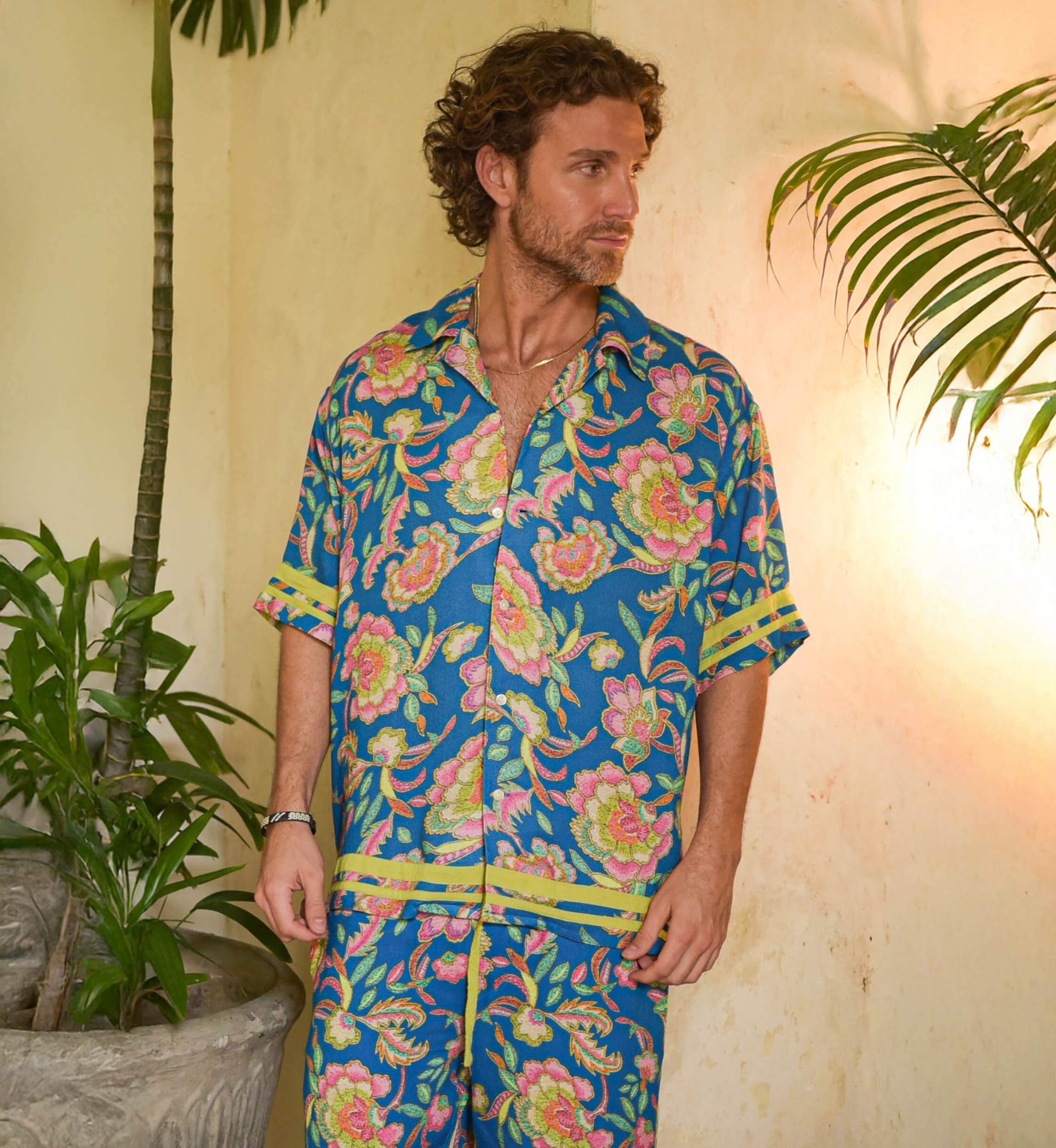 Chemise Manches Courtes Lorica - bleu - motif floral / multico - tissu légère - collection Shay - Miss June Paris - 1