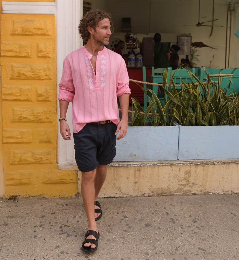 Camisa Jerico – rosa com detalhes bordados em branco – mangas longas – coleção Shay – Miss June Paris – 3