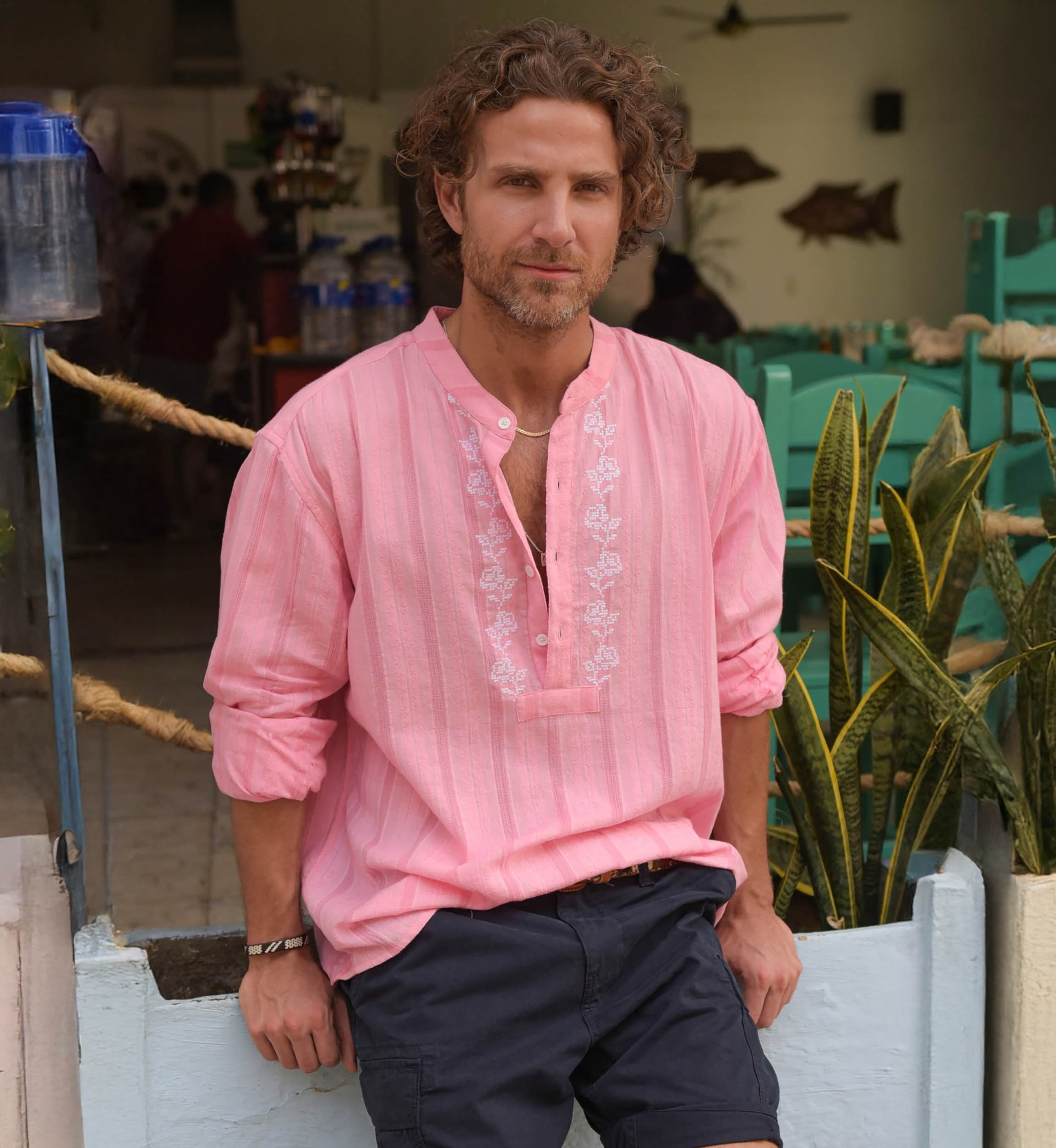 Camisa Jerico – rosa con detalles bordados en blanco – mangas largas – colección Shay – Miss June Paris – 1