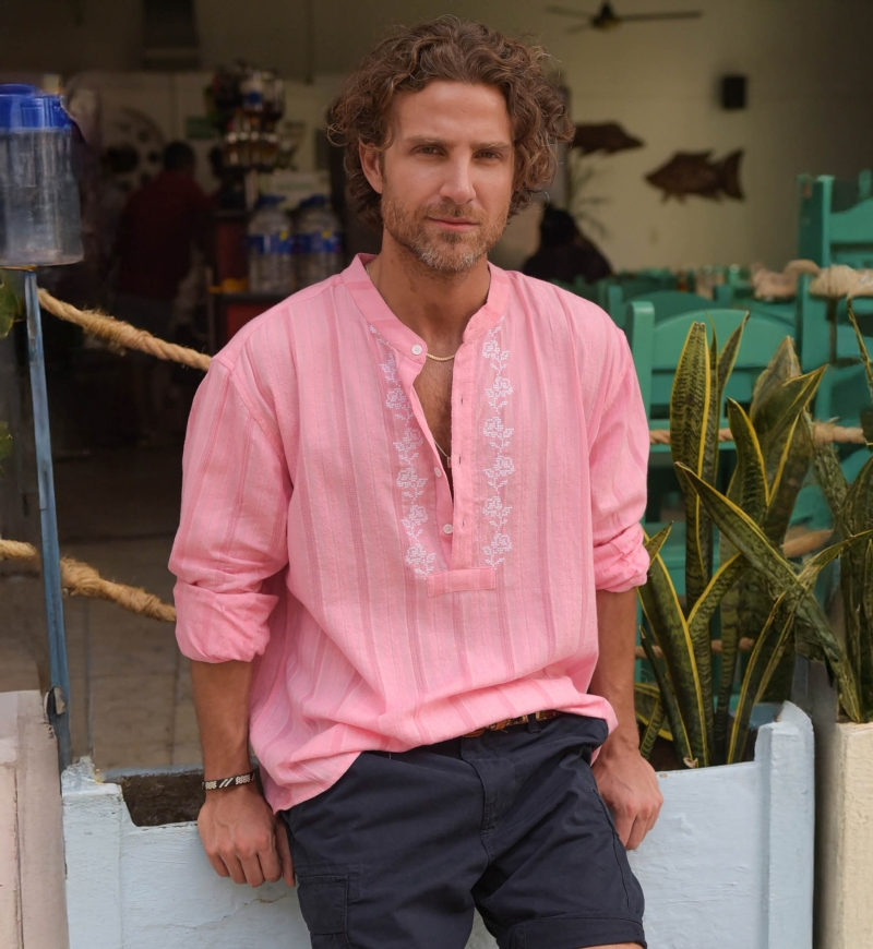 Camisa Jerico – rosa com detalhes bordados em branco – mangas longas – coleção Shay – Miss June Paris – 1