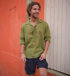 Long-Sleeve Shirt Leyca – khaki with beige embroidery – Shay collection – Miss June Paris – 1