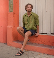 Long-Sleeve Shirt Leyca – khaki with beige embroidery – Shay collection – Miss June Paris – 3