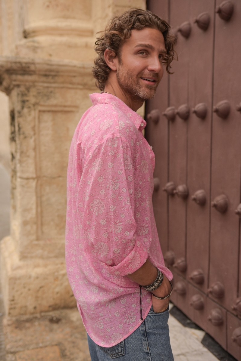 Chemise Florencia - rose - délicat imprimé blanc - manches longues - tissu léger - collection Shay - Miss June Paris - 6