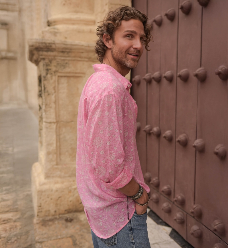 Camisa Florencia – rosa – delicado estampado blanco – mangas largas – tejido ligero – colección Shay – Miss June Paris – 6