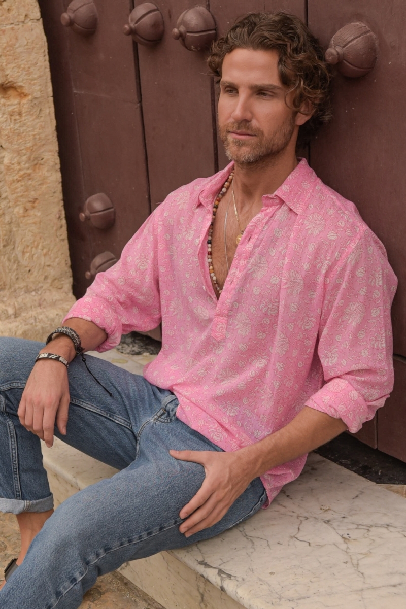 Camisa Florencia – rosa – delicado estampado blanco – mangas largas – tejido ligero – colección Shay – Miss June Paris – 5