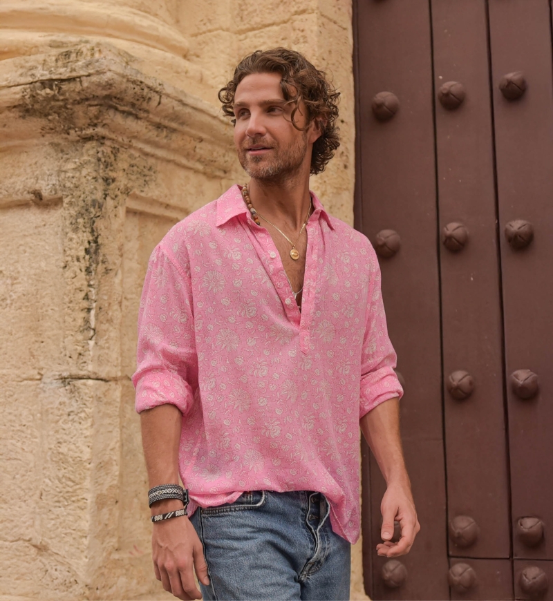 Bluse Florencia – rosa – zartes weißes Muster – lange Ärmel – leichter Stoff – Kollektion Shay – Miss June Paris – 4