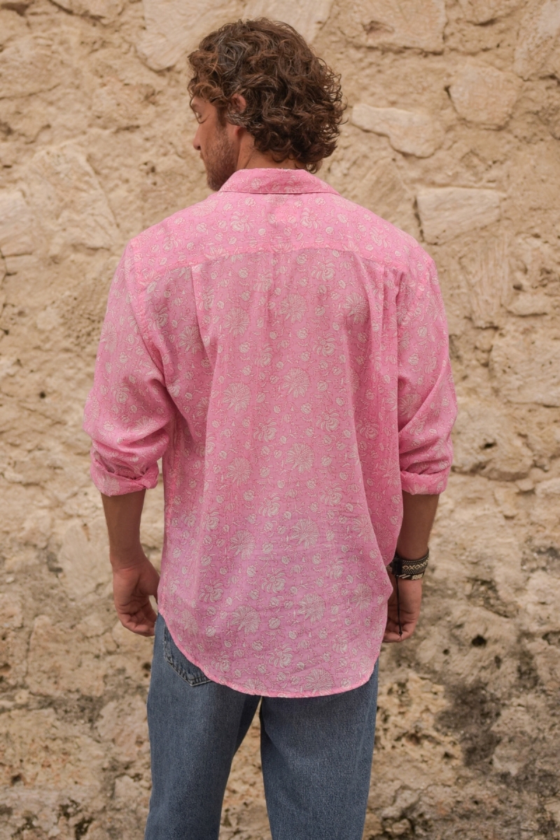 Chemise Florencia - rose - délicat imprimé blanc - manches longues - tissu léger - collection Shay - Miss June Paris - 7