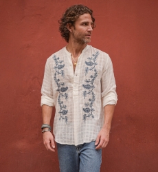 Chemise Cocora - blanche - broderies bleues - manche longue - collection Shay - Miss June Paris - 2