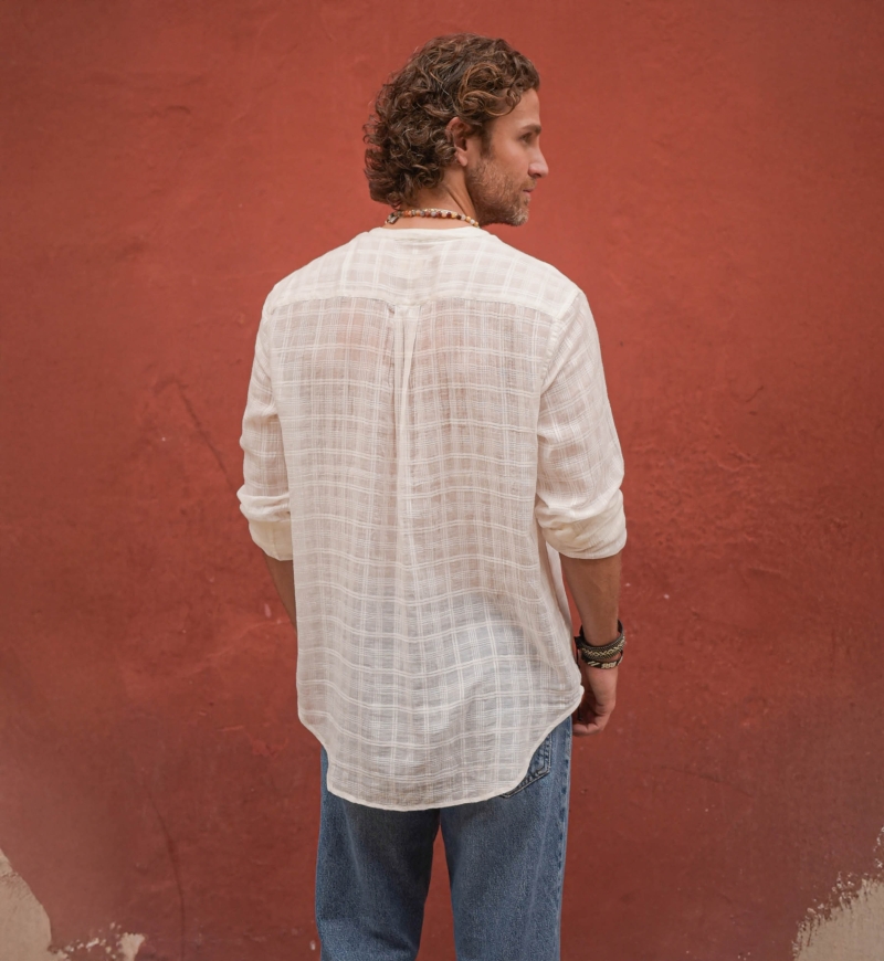 Chemise Cocora - blanche - broderies bleues - manche longue - collection Shay - Miss June Paris - 5