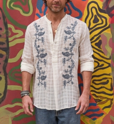 Camisa Cocora – blanca – bordados azules – mangas largas – tejido fluido – colección Shay – Miss June Paris – 4