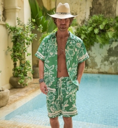 Camisa de Manga Corta Santa Marta – verde – estampado floral blanco – colección Shay – Miss June Paris – 2