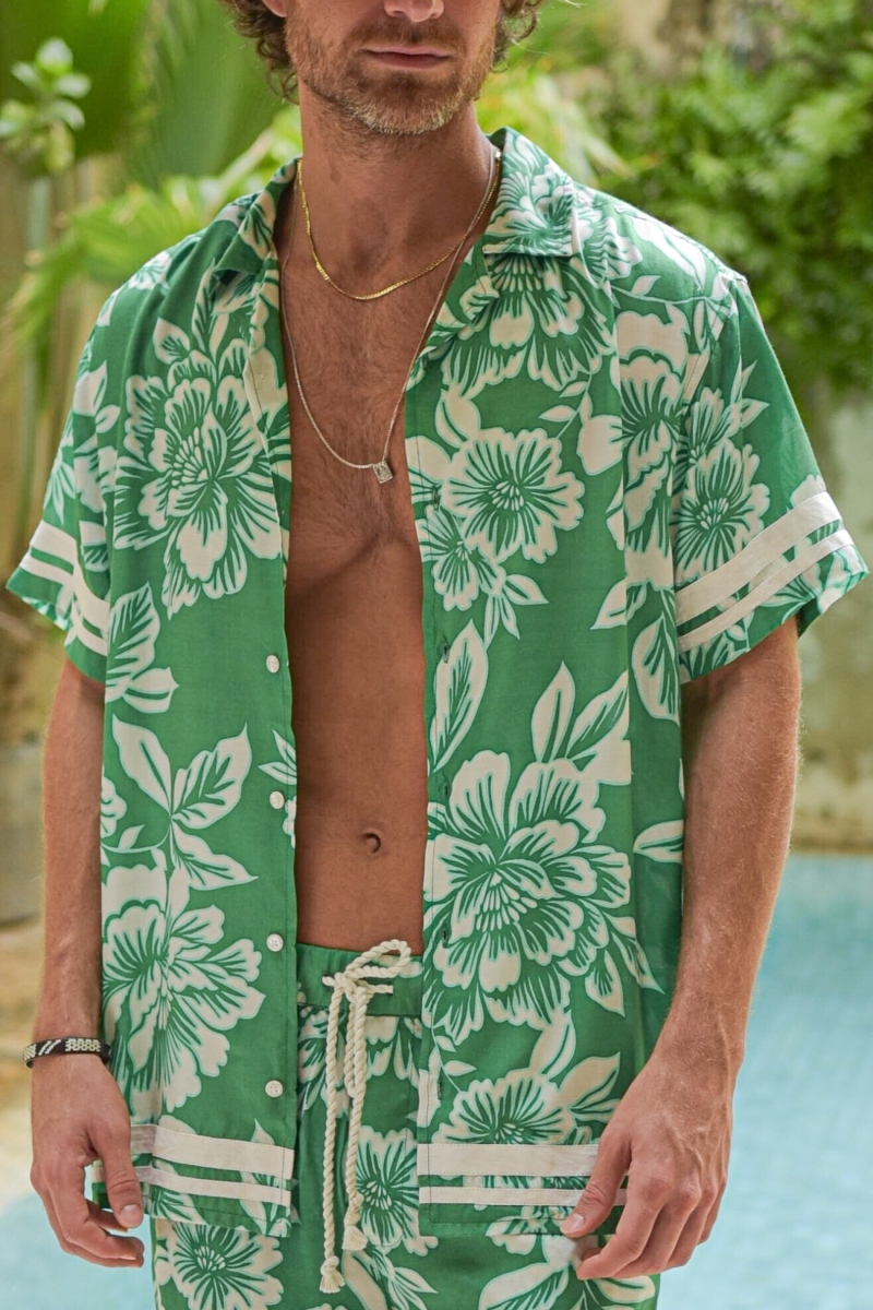 Chemise Manches Courtes Santa Marta - verte - imprimé fleuri blanc - collection Shay - Miss June paris - 3