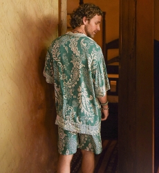 Chemise Manches Courtes San Gil - verte - motif floral écru - boutons discrets - collection Shay - Miss June Paris - 3