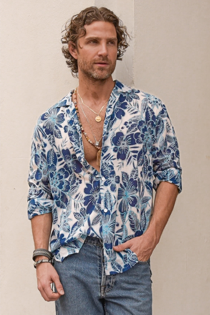 Camisa Barranquilla – blanca/azul – estampado floral – manga larga – colección Shay – Miss June Paris – 3