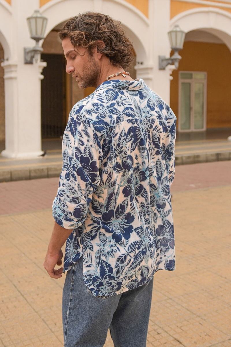 Chemise Barranquilla - blanche/bleue - imprimé floral - manche longue - collection Shay - Miss June Paris - 4