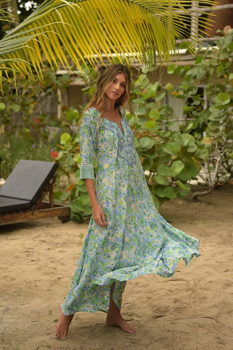 Mariana long dress - green/blue- floral print - Miss June Paris - 4