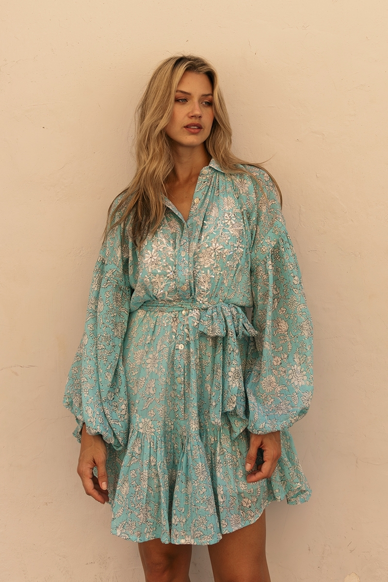 Vestido corto Pia - azul - manga larga - bordado con lentejuelas - Miss June Paris - 4