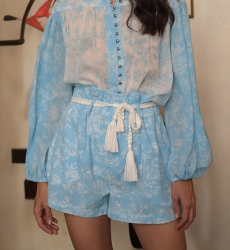 Short Ilara - azul - estampado floral blanco - cintura alta - tallas 1 y 2 - Miss June Paris - 4