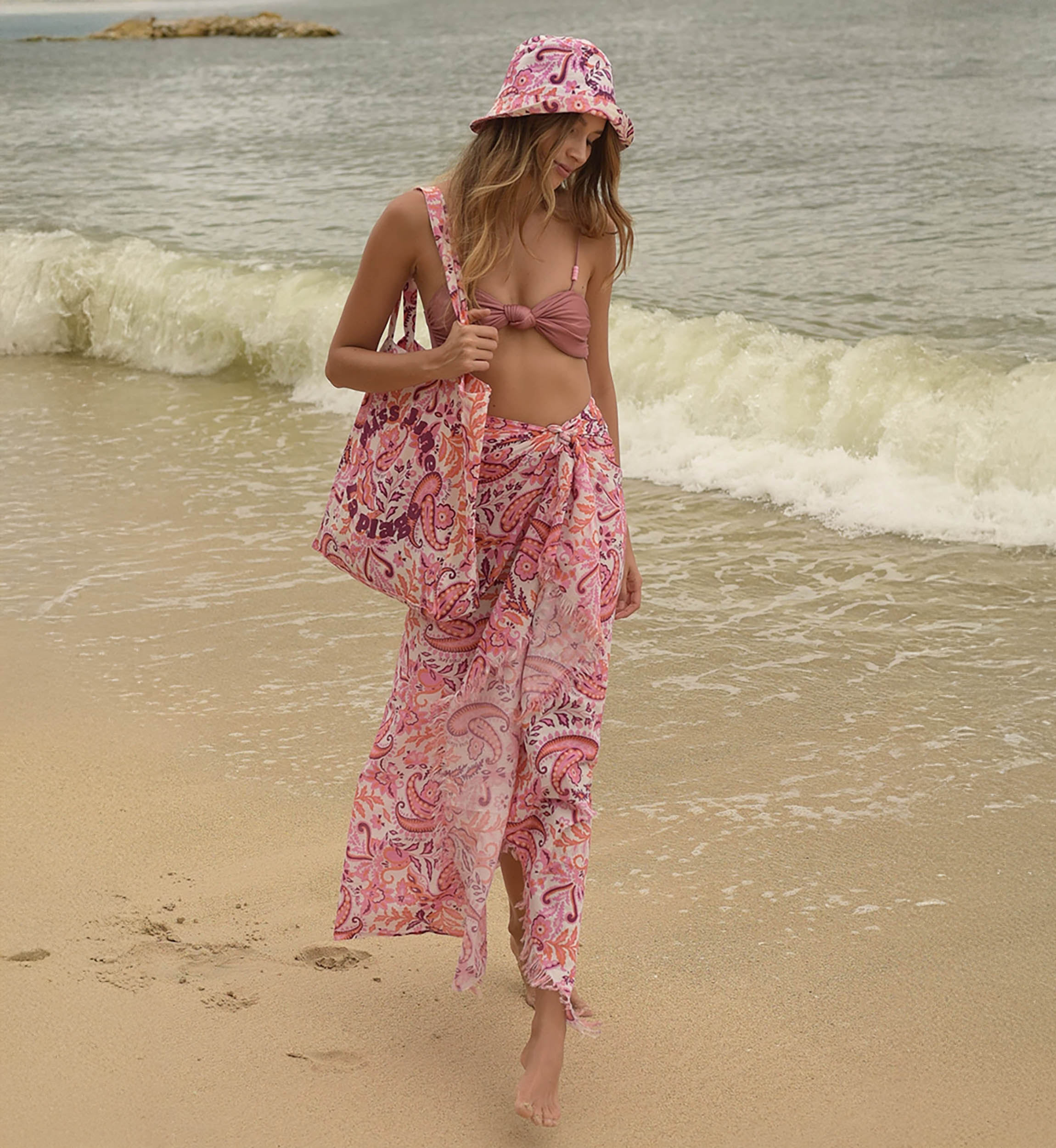 Pareo La Plage - orange- und lilafarbene Muster - Miss June Paris - 1