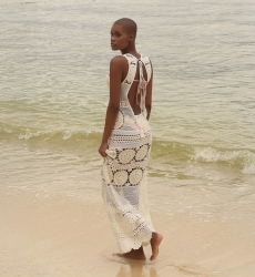 Vestido Largo Angel - Blanco - De Ganchillo - Mangas Cortas - Espalda Descubierta - Bohemio - Miss June Paris - 4